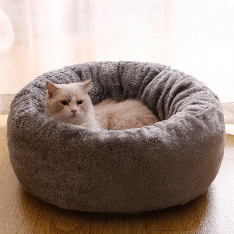 Long Plush Donut Pet Bed Fluffy Warm Cushion Mat