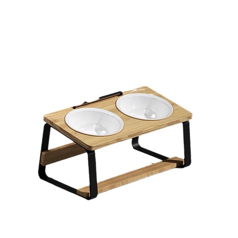 Ceramic Double Bowl Pet Feeding Water Holder Stand