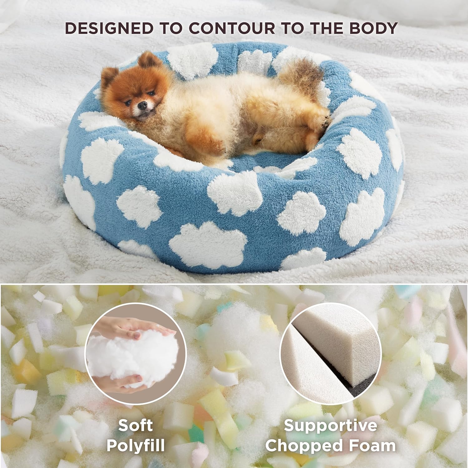 Round Donut Pet Bed Calming Plush Anti Slip Base