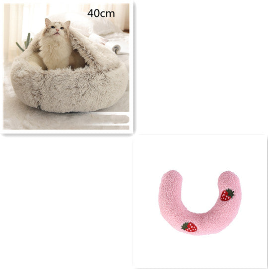 2 In 1 Pet Plush Round Winter Bed House Soft Warm