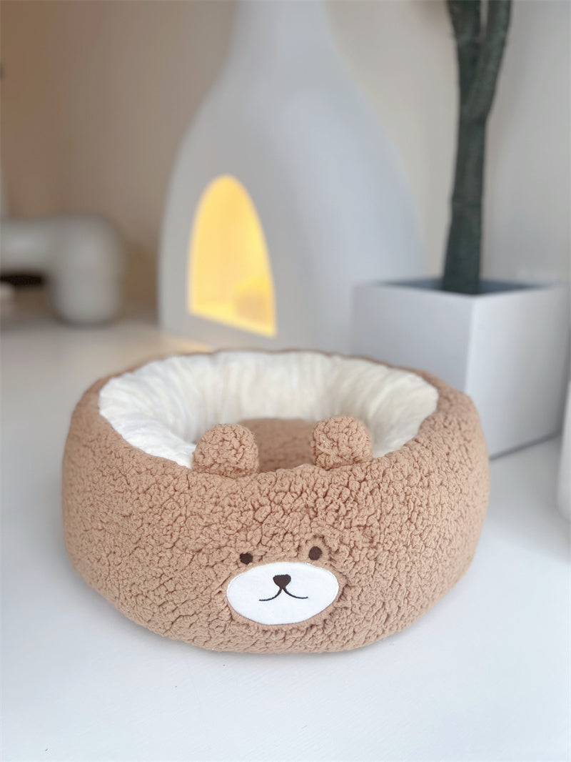 Cartoon Plush Pet Nest Cushion Round Bed All Seasons
