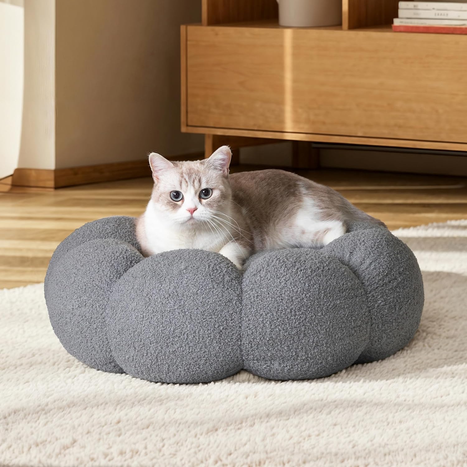 Calming Plush Pet Bed Fluffy Round Donut Washable Non Slip