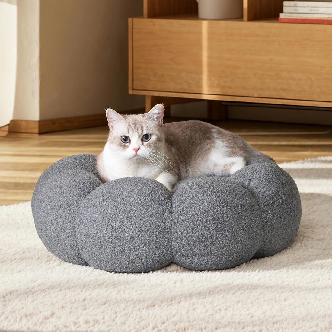 Calming Plush Pet Bed Fluffy Round Donut Washable Non Slip