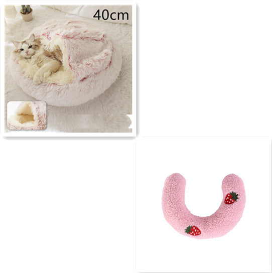 2 In 1 Pet Plush Round Winter Bed House Soft Warm